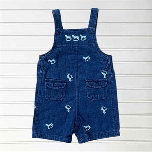 VINTAGE 90s EUC Boys 100% Cotton Embroidered Rocking Horses Denim Shortall